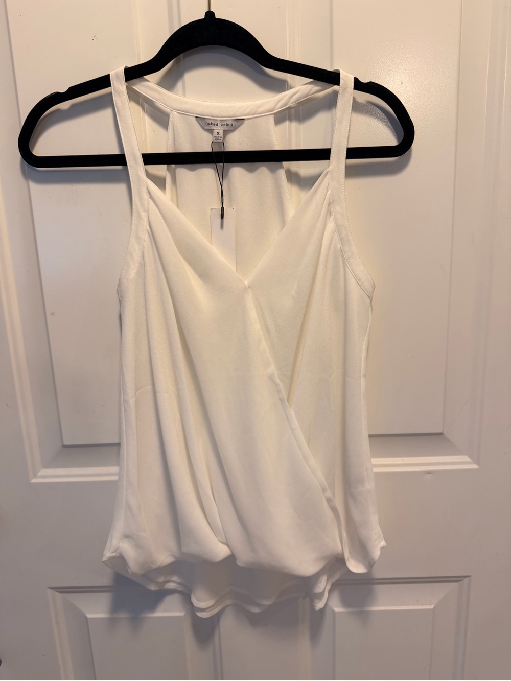 Naked Zebra White Draped Surplice Camisole